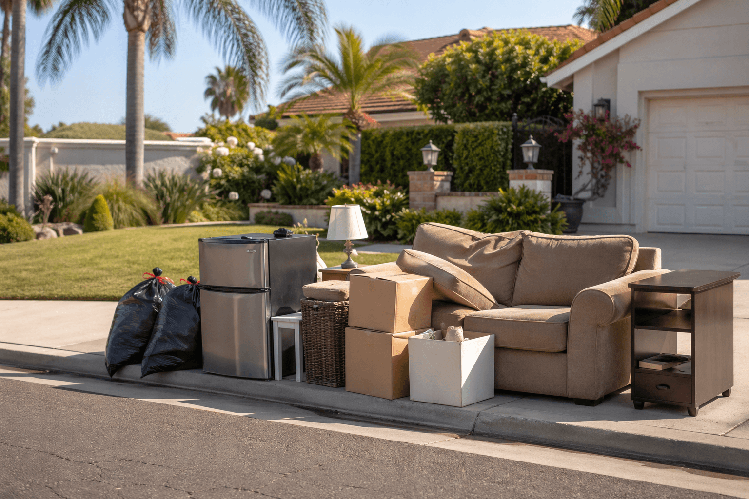 Household items staged for junk removal pickup