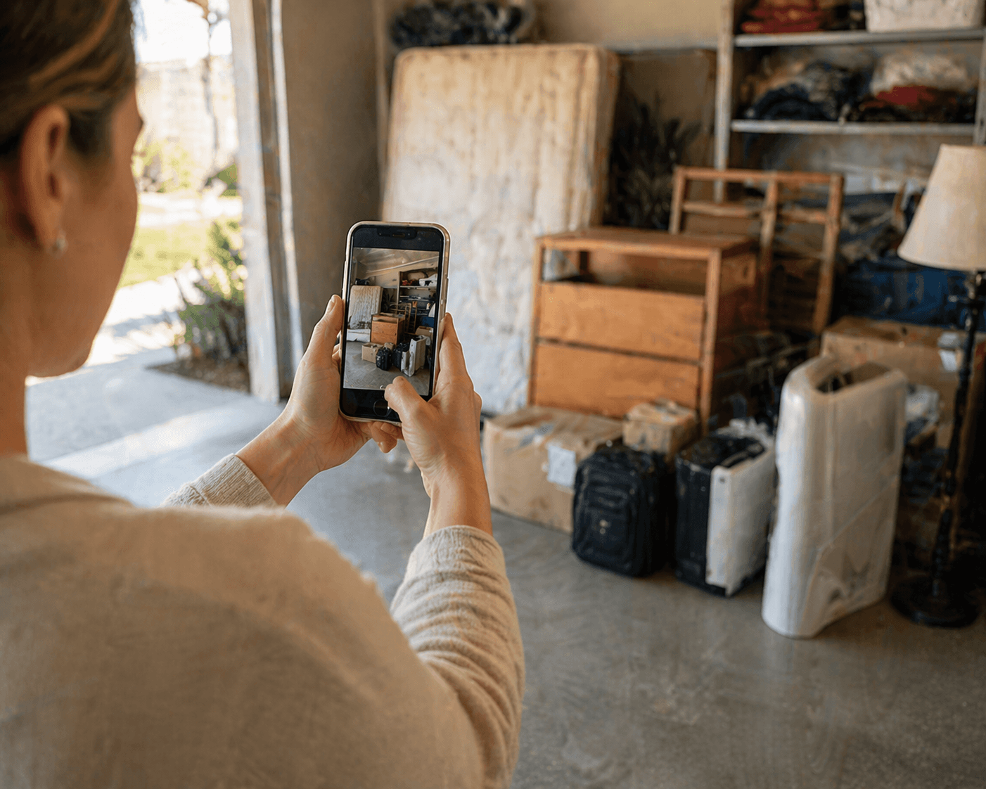 A phone being used to photograph items for a junk removal estimate